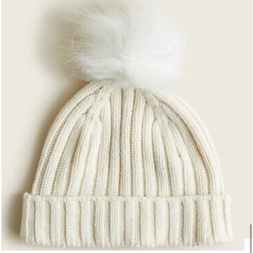 New with Tags -J.Crew- Ribbed pom-pom beanie Ivory 🍁❄️❄️ - Picture 8 of 8